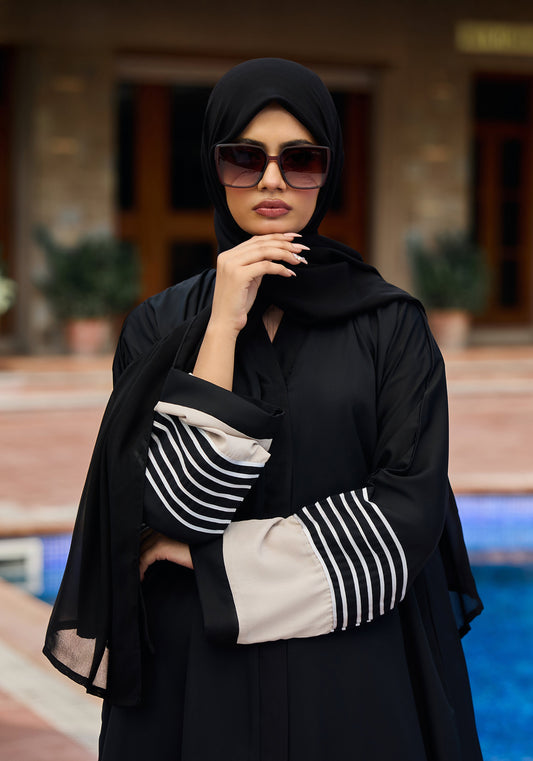 Black Stripes Abaya | Velora