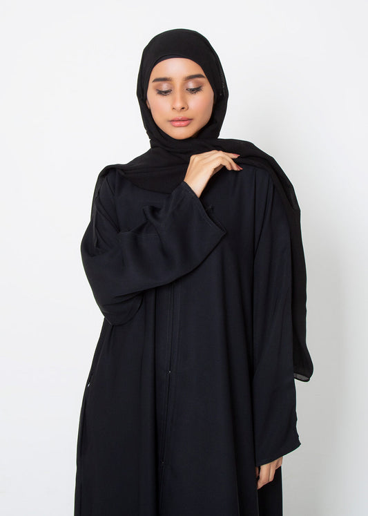Black Basic Front-Open Abaya