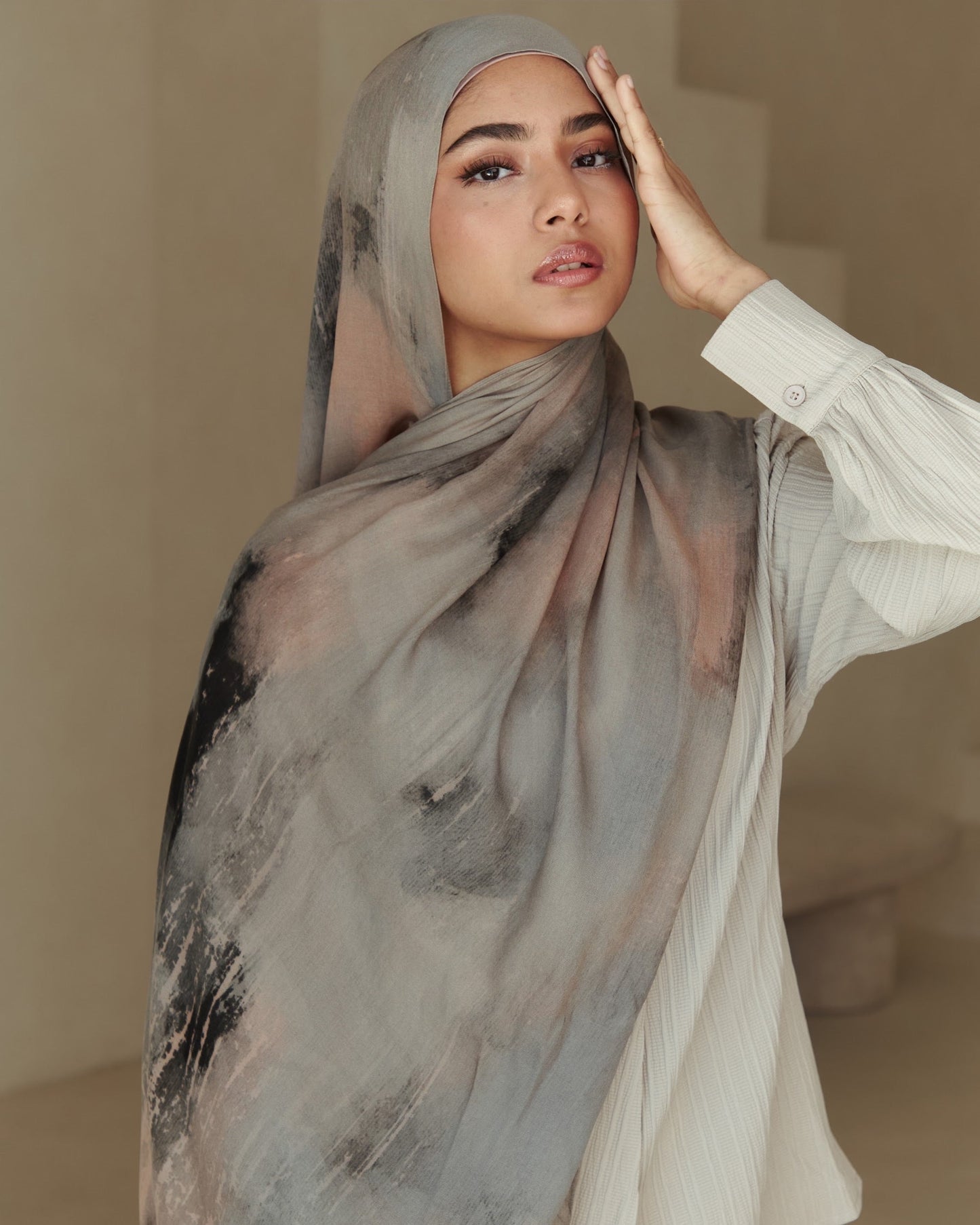 Printed Modal Hijab - Ash Marble