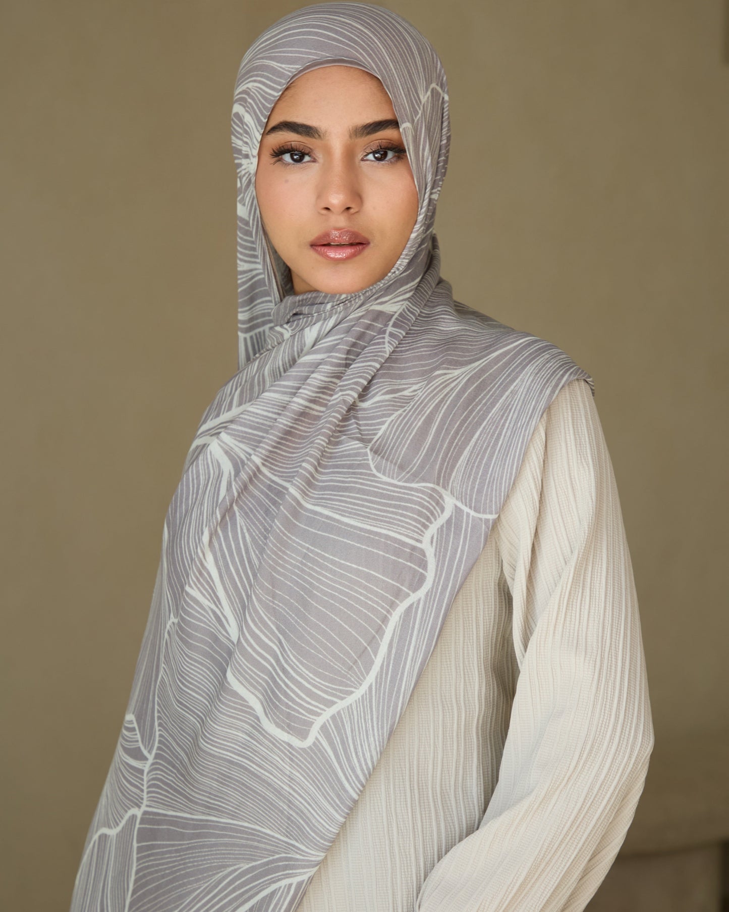 Printed Modal Hijab - Lilac Leaf