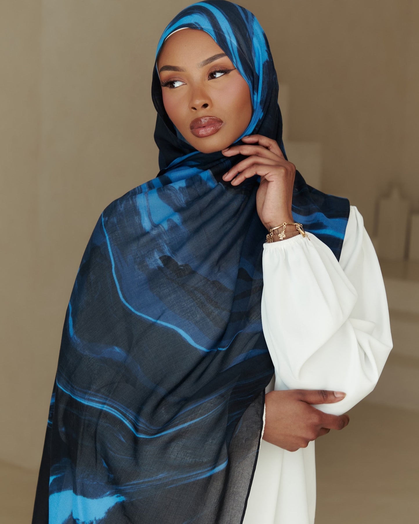 Printed Modal Hijab - Blue Waves