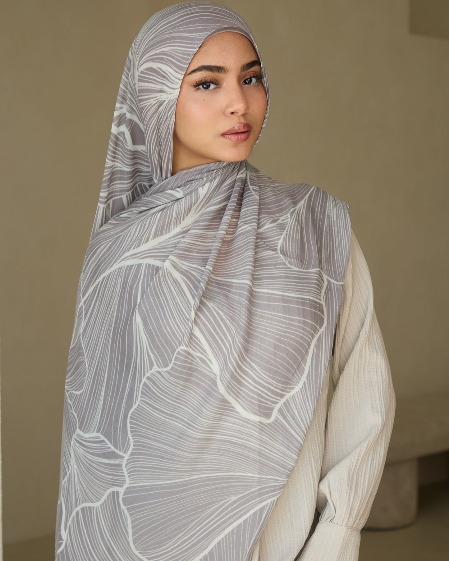 Printed Modal Hijab - Lilac Leaf