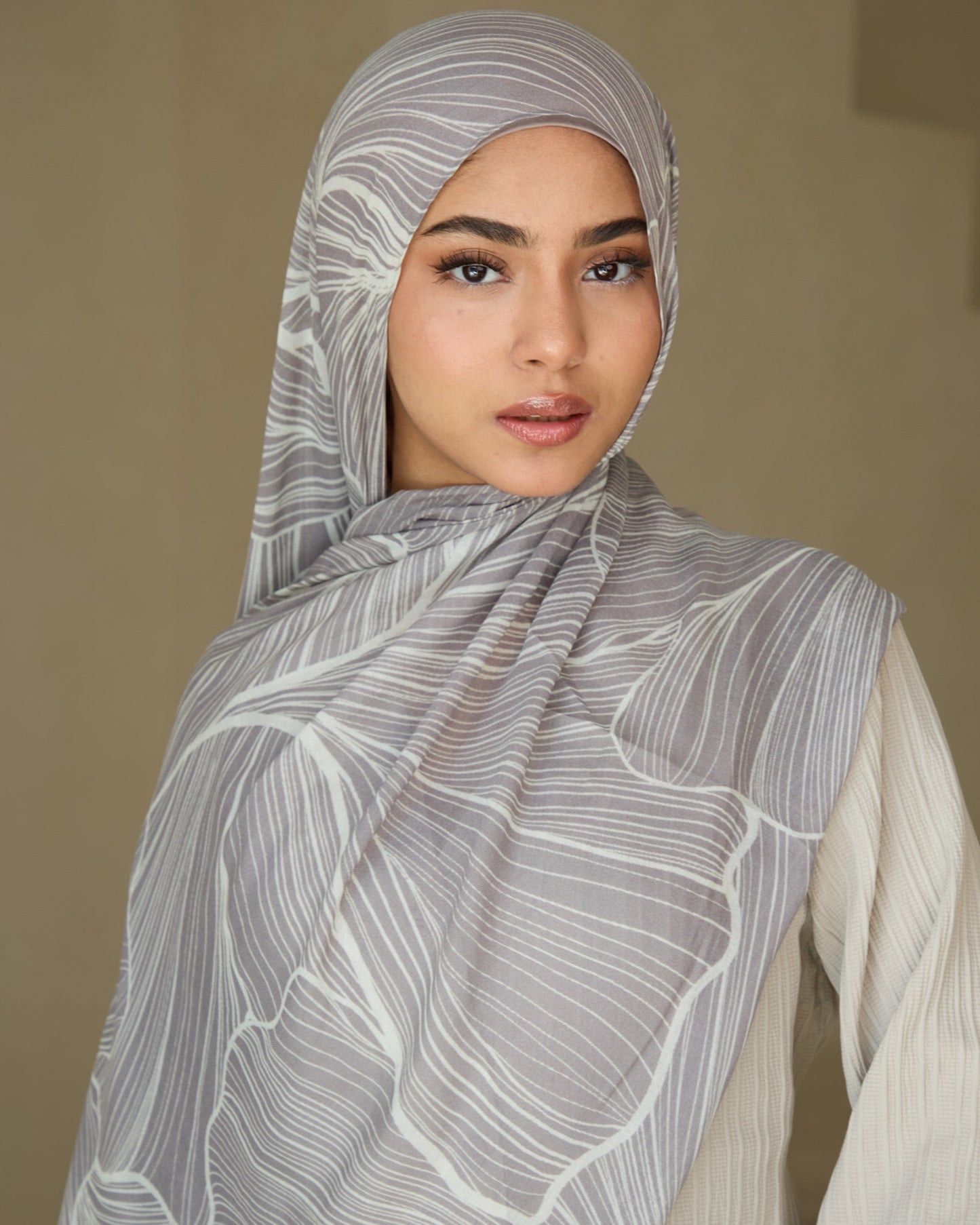 Printed Modal Hijab - Lilac Leaf