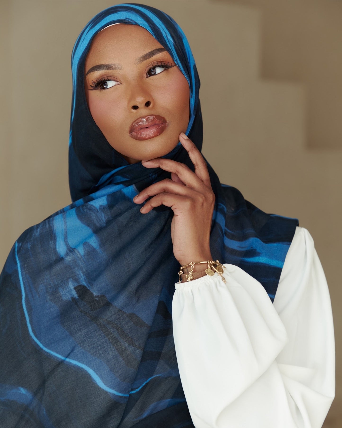 Printed Modal Hijab - Blue Waves