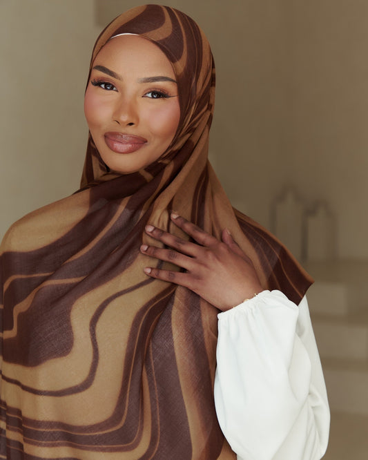 Printed Modal Hijab - Cocoa Swirl