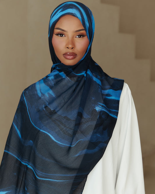 Printed Modal Hijab - Blue Waves