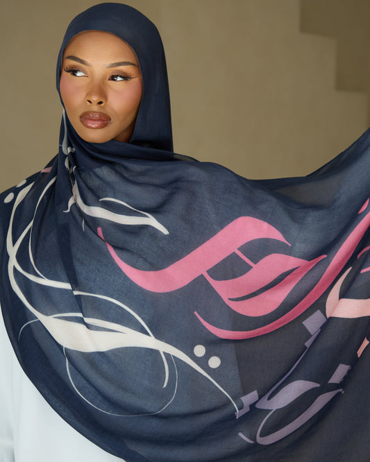 Printed Modal Hijab - Dusky Calligraphy
