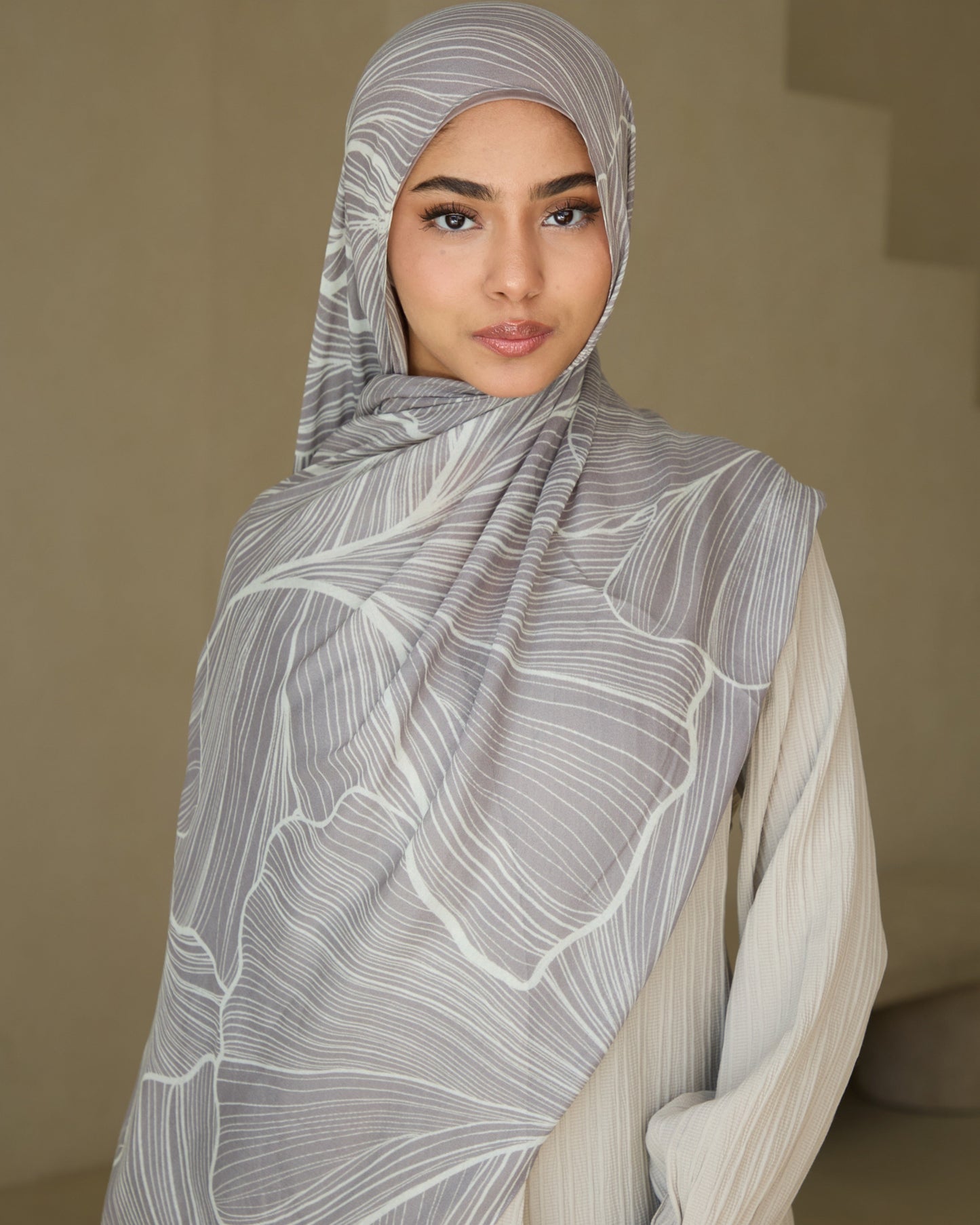 Printed Modal Hijab - Lilac Leaf