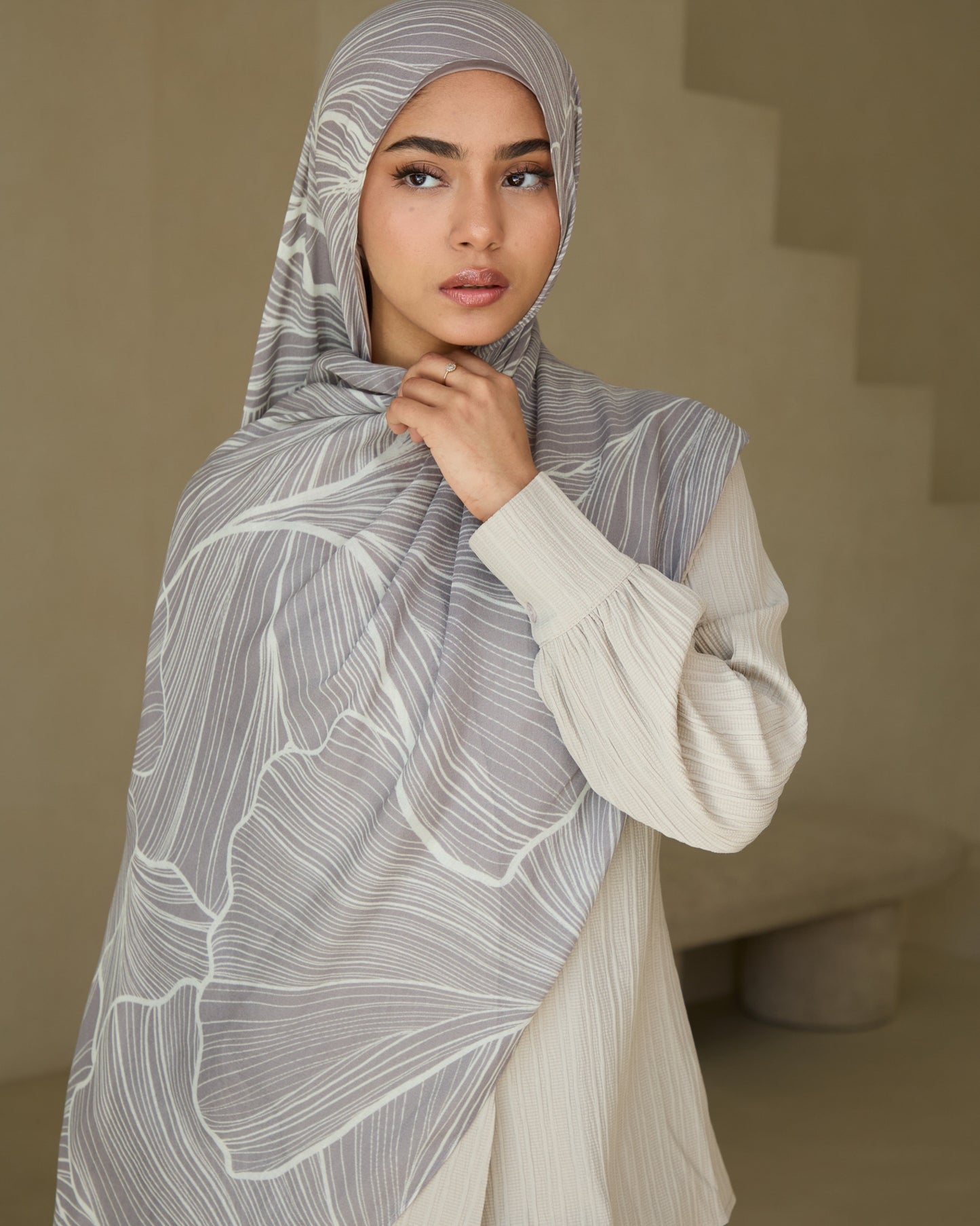 Printed Modal Hijab - Lilac Leaf