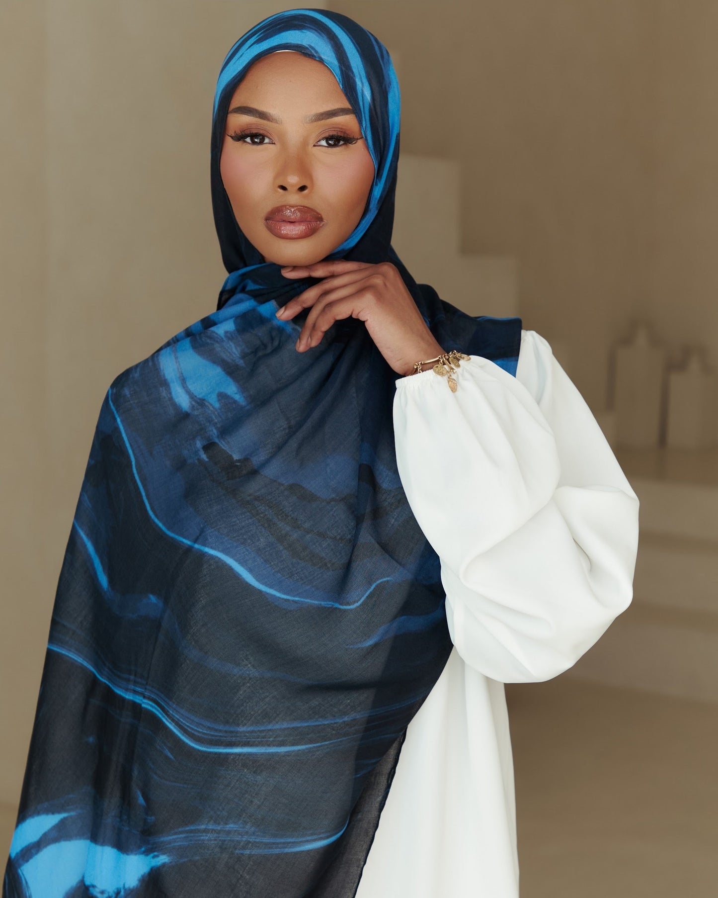 Printed Modal Hijab - Blue Waves