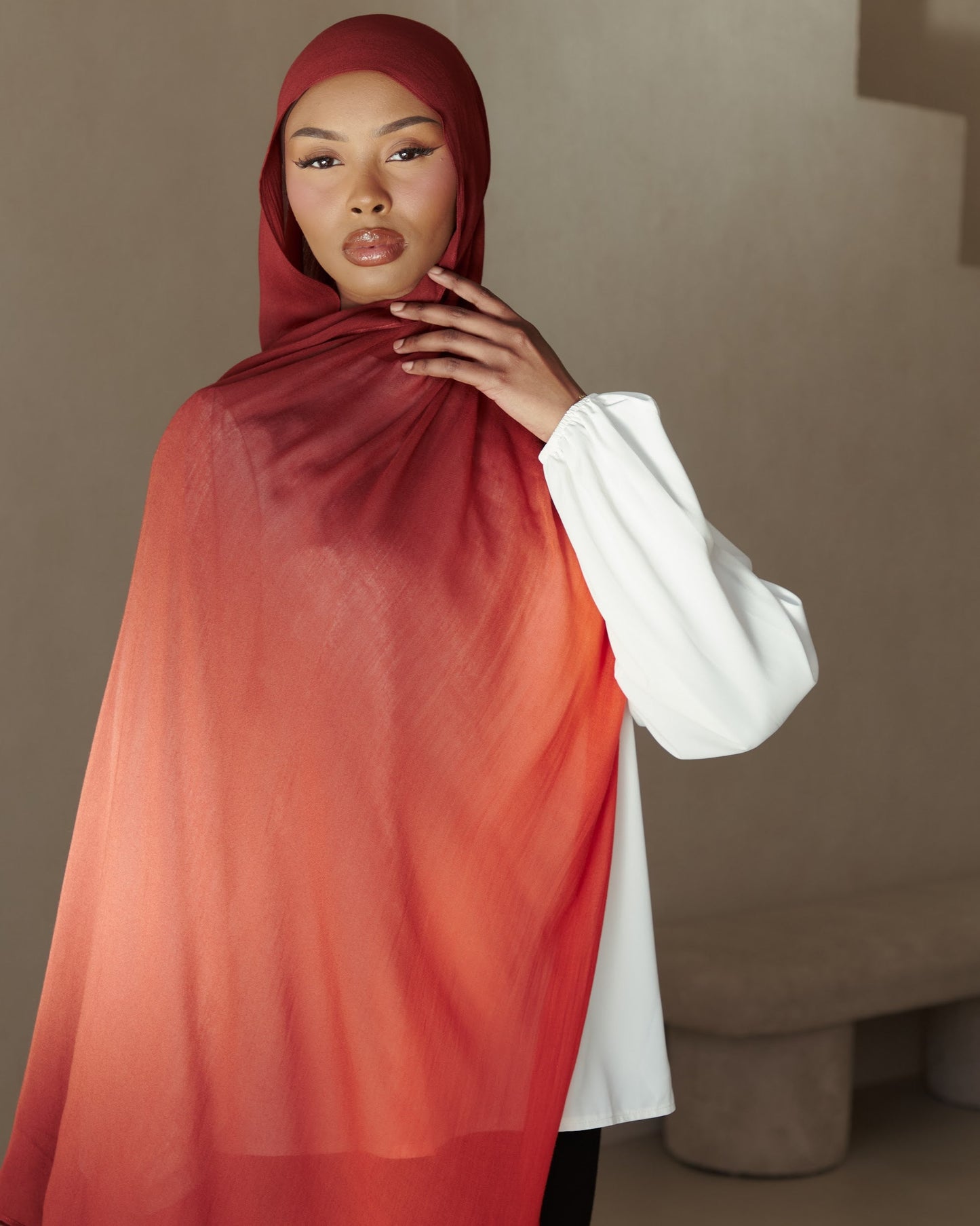 Ombré Modal Hijab - Saffron Ember